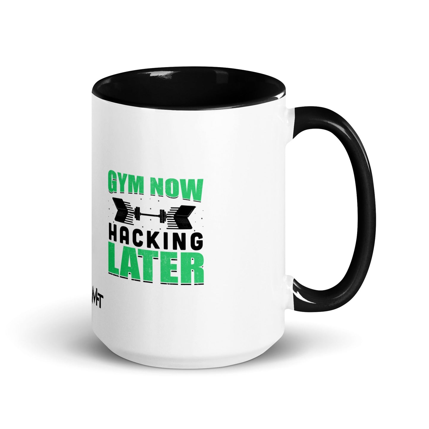 Gym now, hacking later - Mug with Color Inside by DarkByteGear