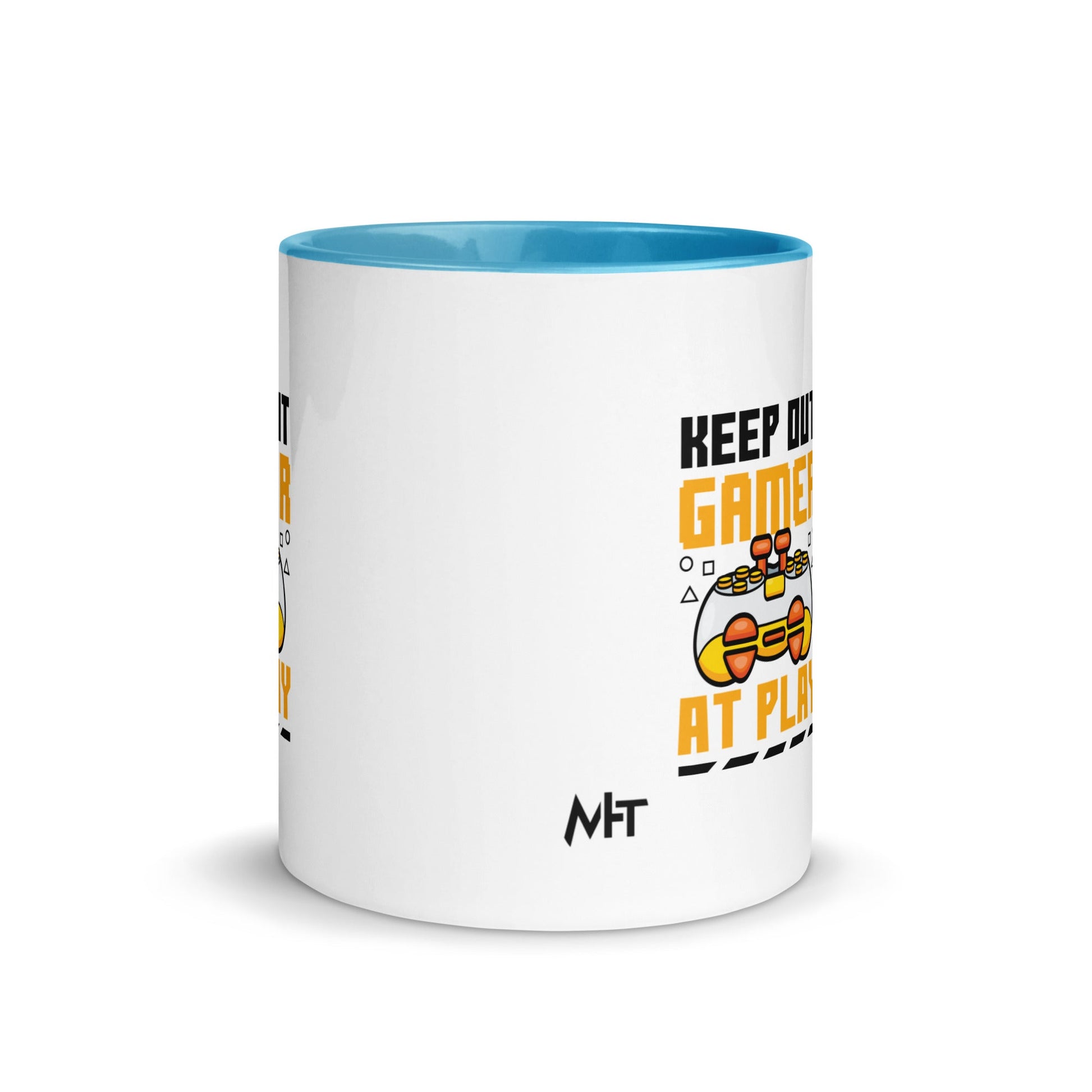 Keep Out Gamer At Play Rima 7 in Dark Text - Mug with Color Inside by DarkByteGear