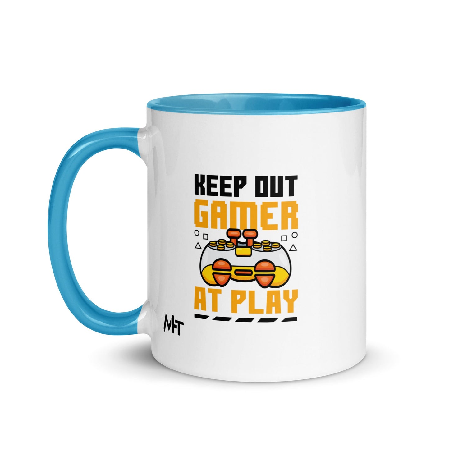 Keep Out Gamer At Play Rima 7 in Dark Text - Mug with Color Inside by DarkByteGear