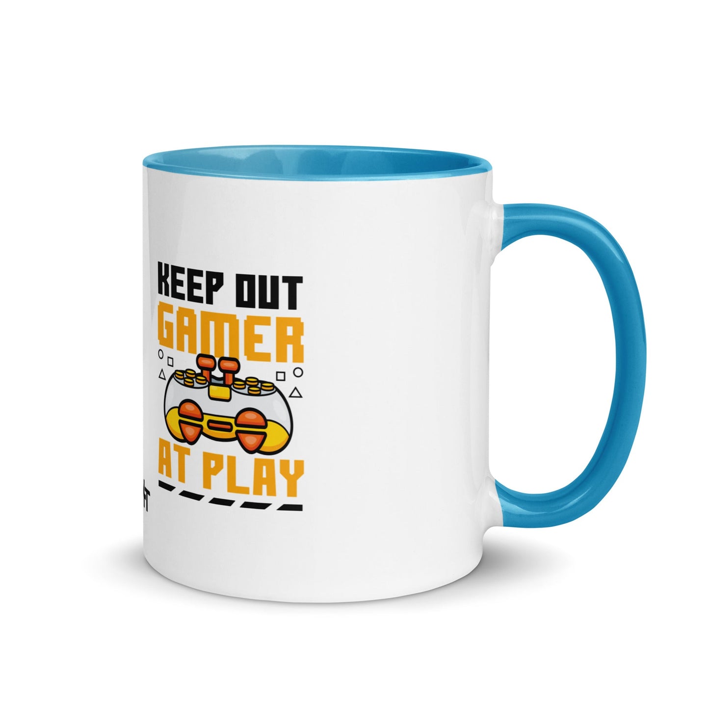 Keep Out Gamer At Play Rima 7 in Dark Text - Mug with Color Inside by DarkByteGear