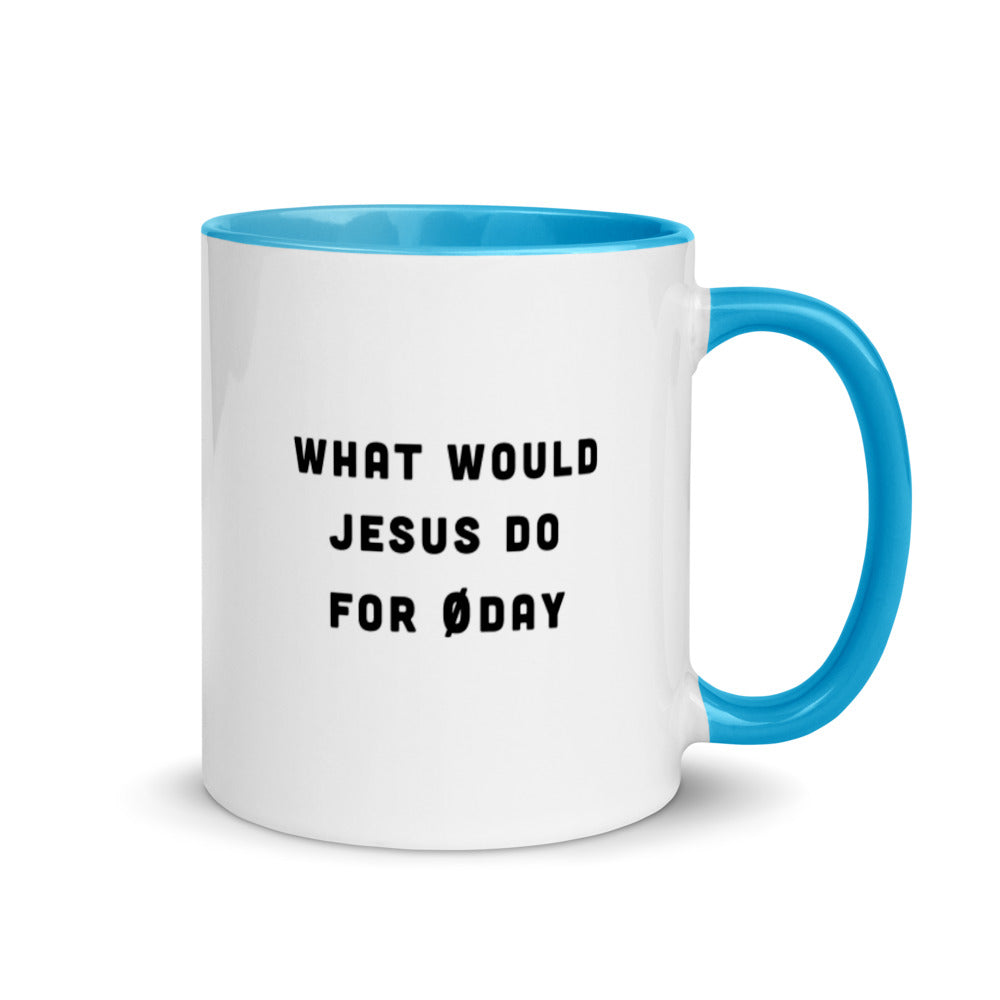 What would Jesus do for 0day - Mug with Color Inside by DarkByteGear