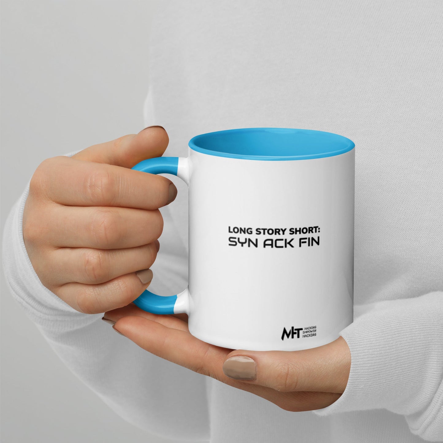 Long story short - Syn Ack Fin - Mug with Color Inside by DarkByteGear