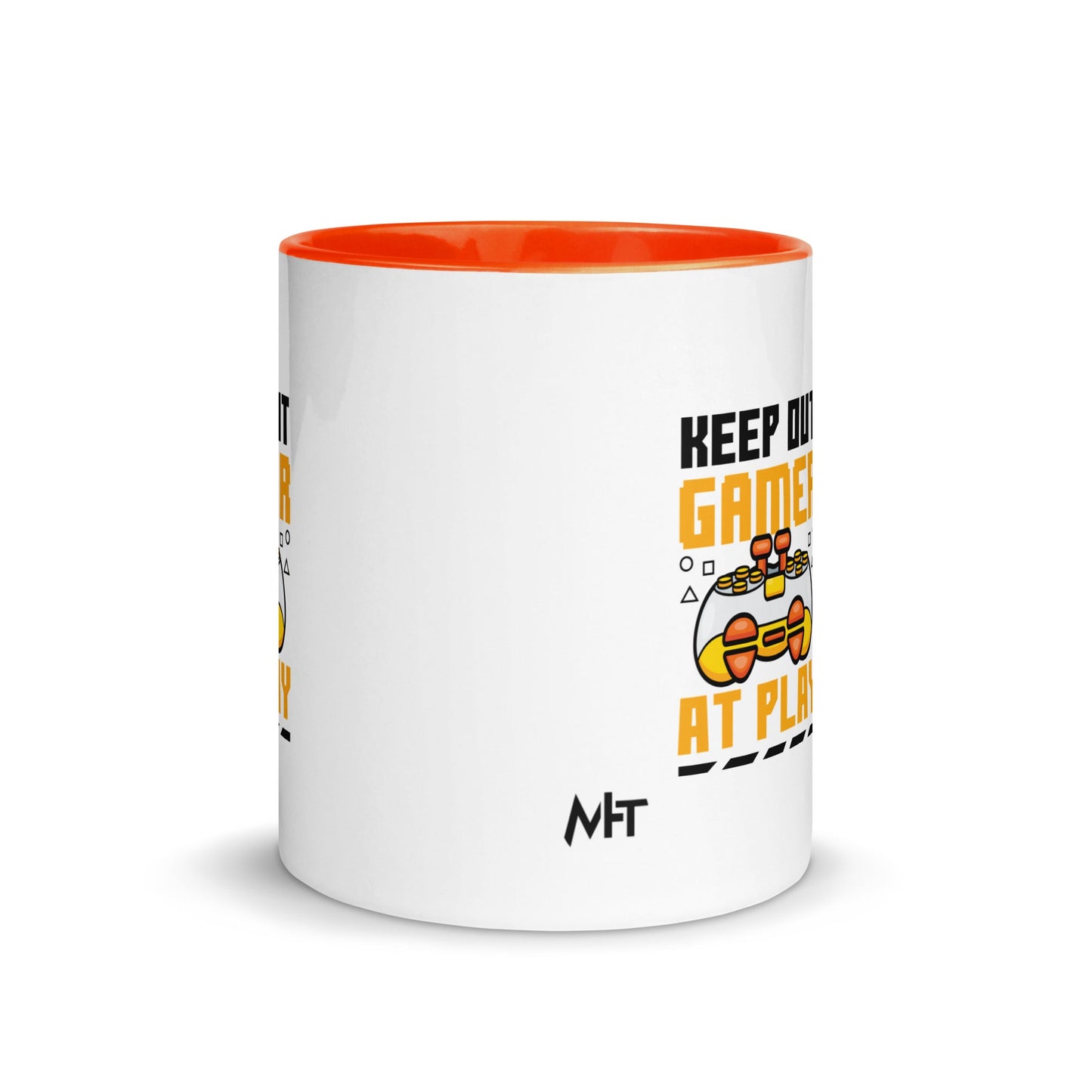 Keep Out Gamer At Play Rima 7 in Dark Text - Mug with Color Inside by DarkByteGear