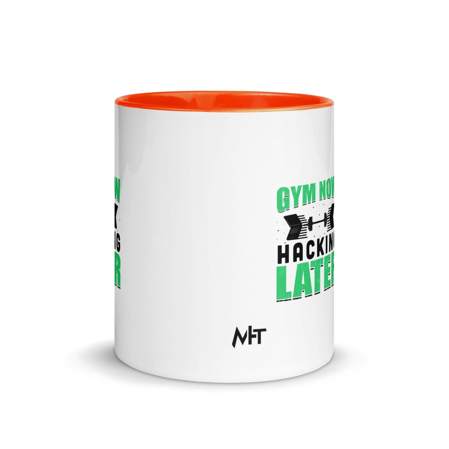 Gym now, hacking later - Mug with Color Inside by DarkByteGear