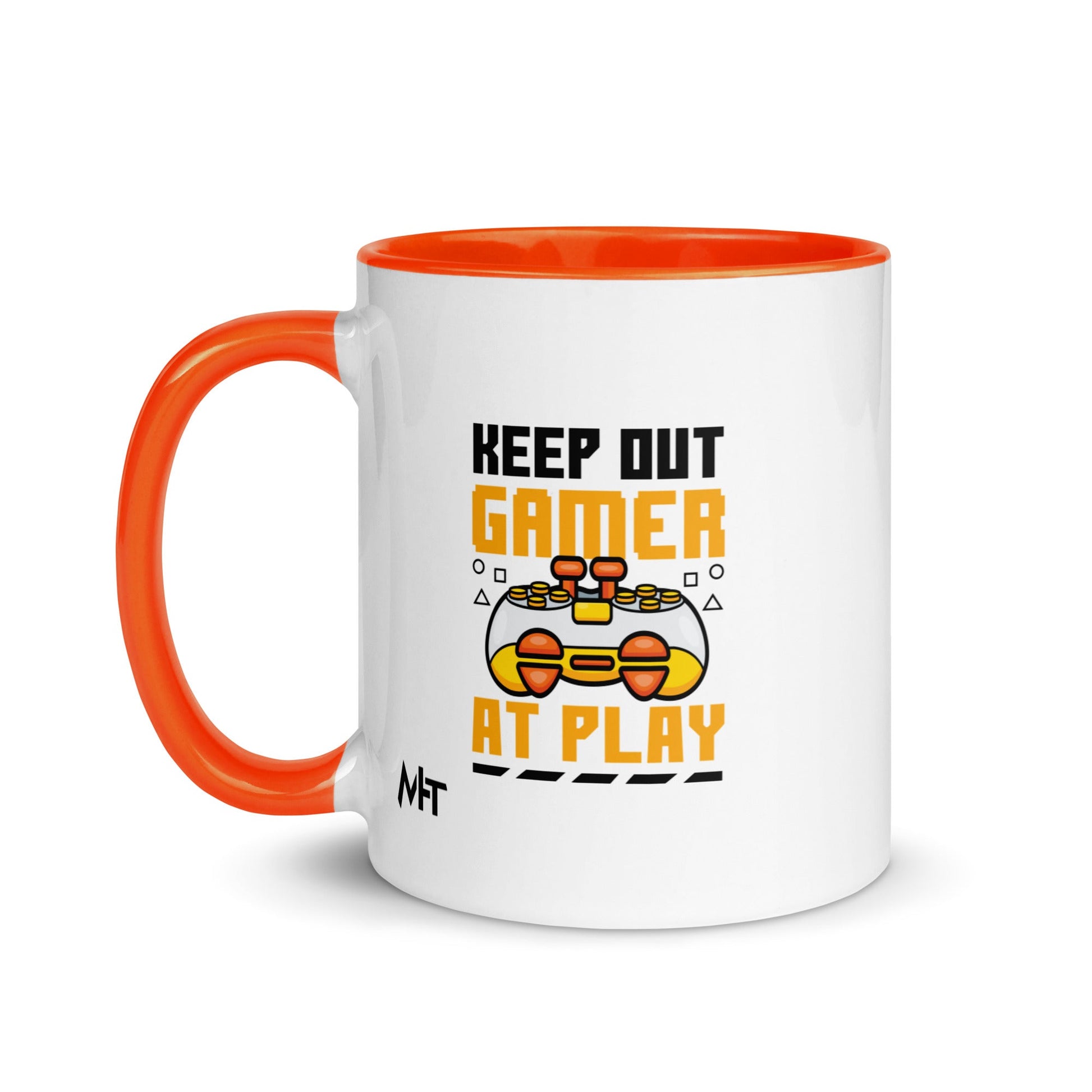 Keep Out Gamer At Play Rima 7 in Dark Text - Mug with Color Inside by DarkByteGear