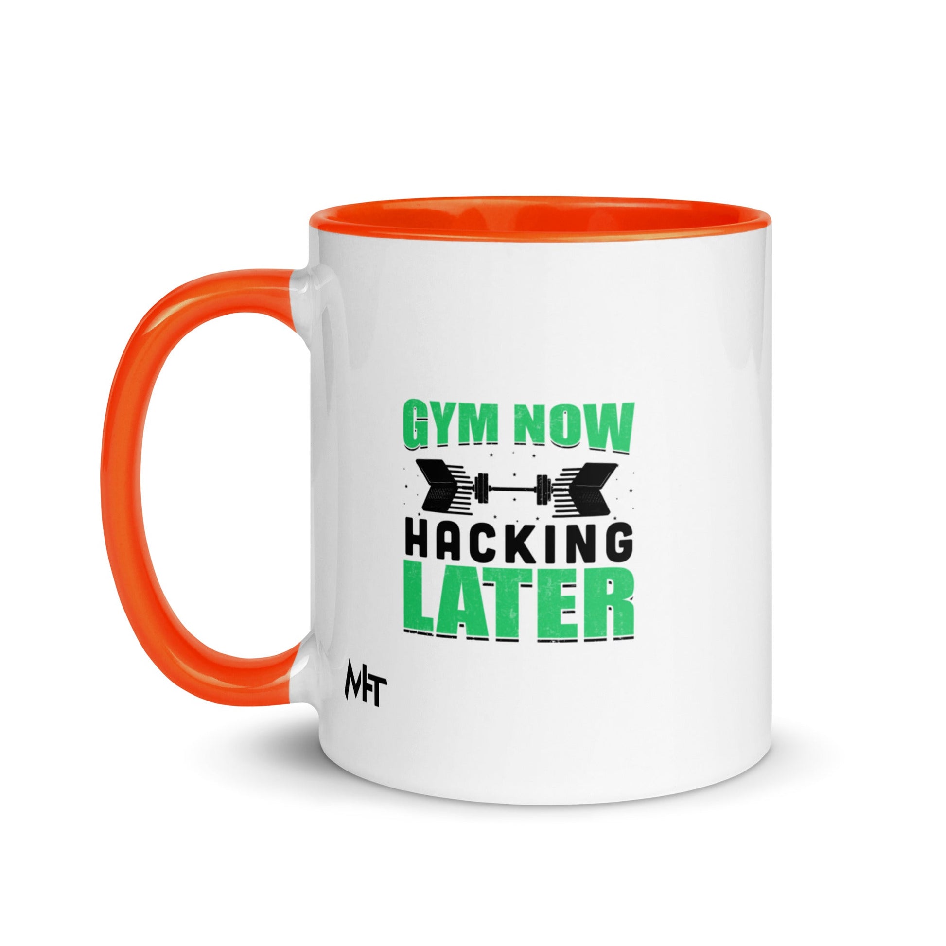 Gym now, hacking later - Mug with Color Inside by DarkByteGear