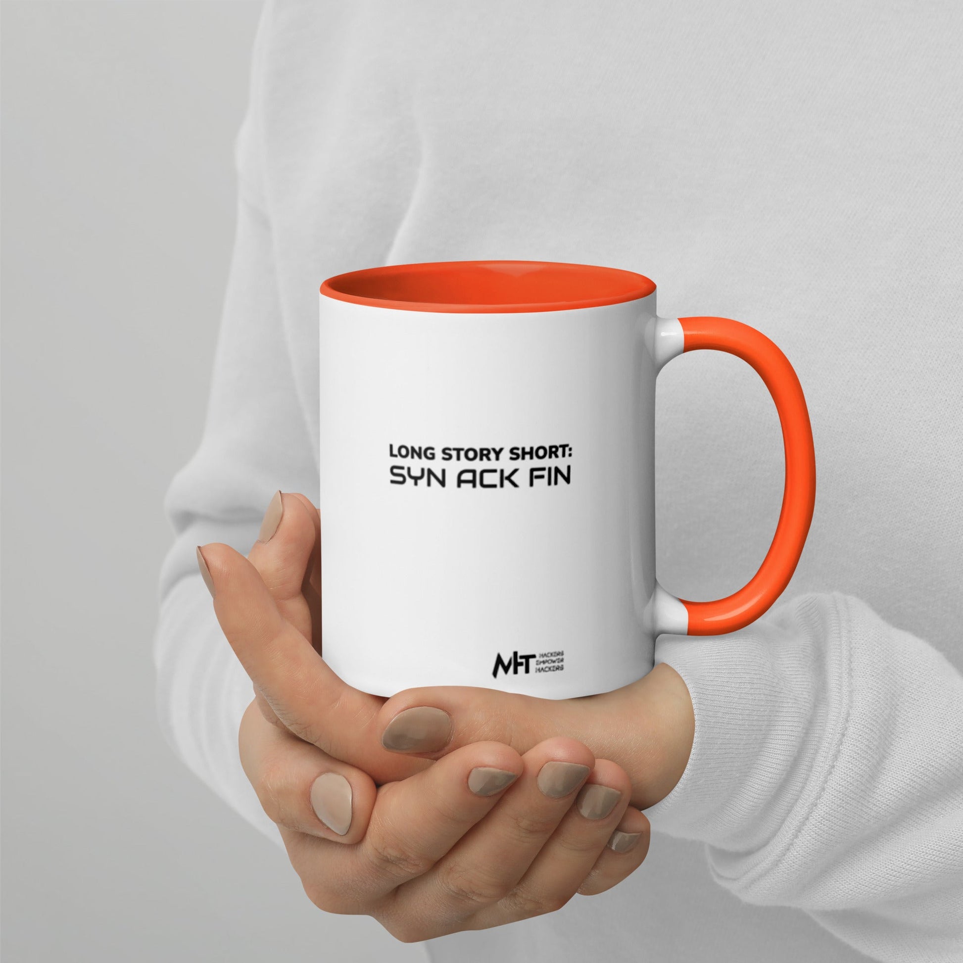 Long story short - Syn Ack Fin - Mug with Color Inside by DarkByteGear