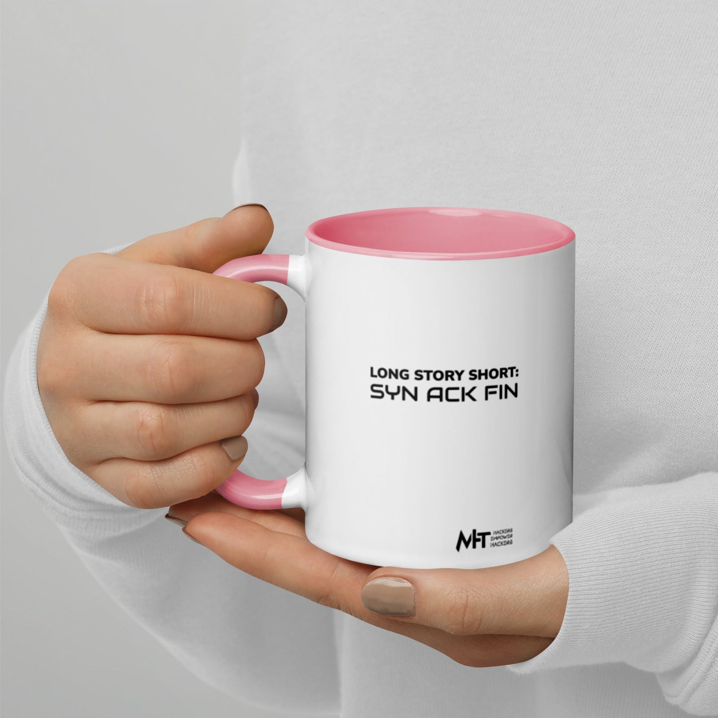 Long story short - Syn Ack Fin - Mug with Color Inside by DarkByteGear