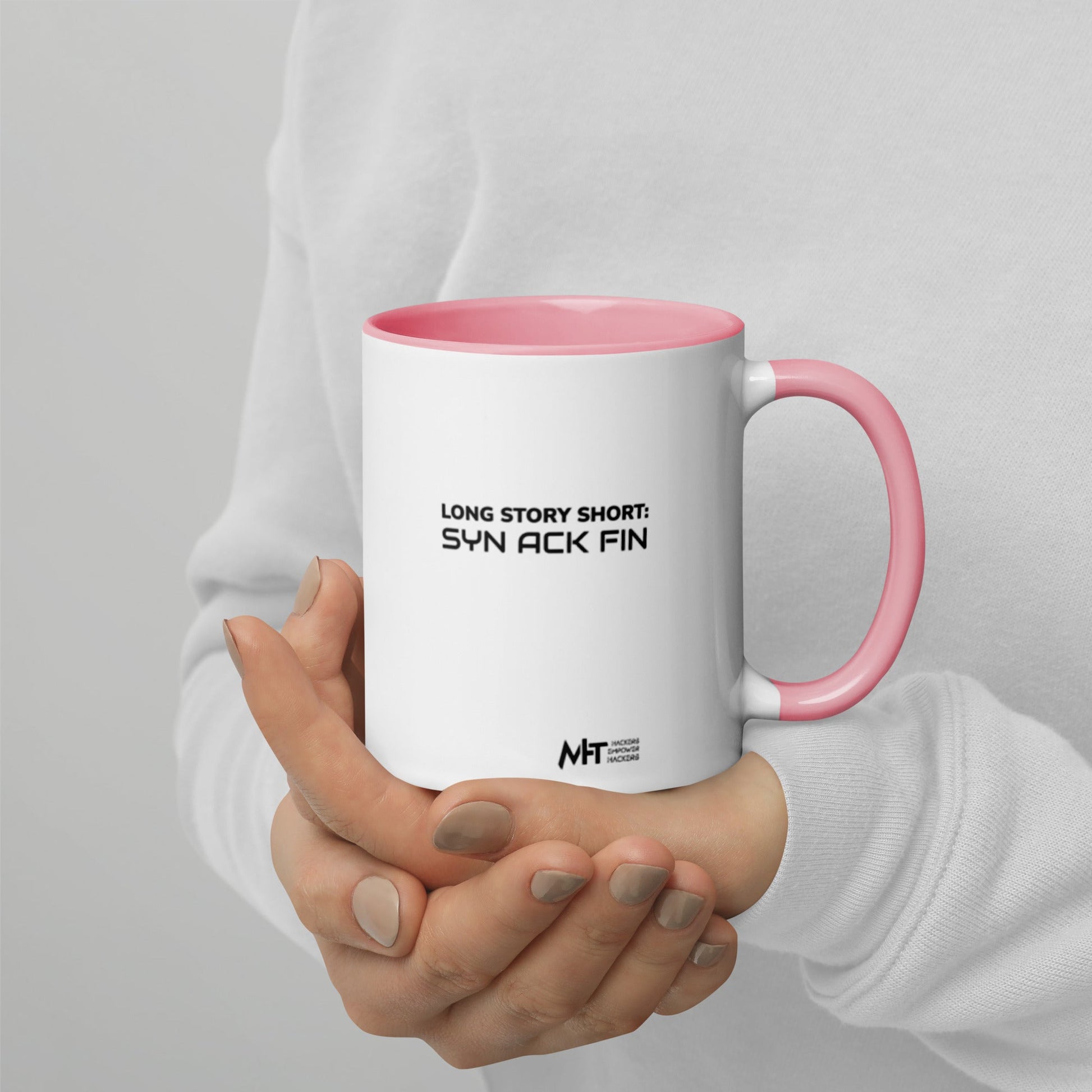 Long story short - Syn Ack Fin - Mug with Color Inside by DarkByteGear