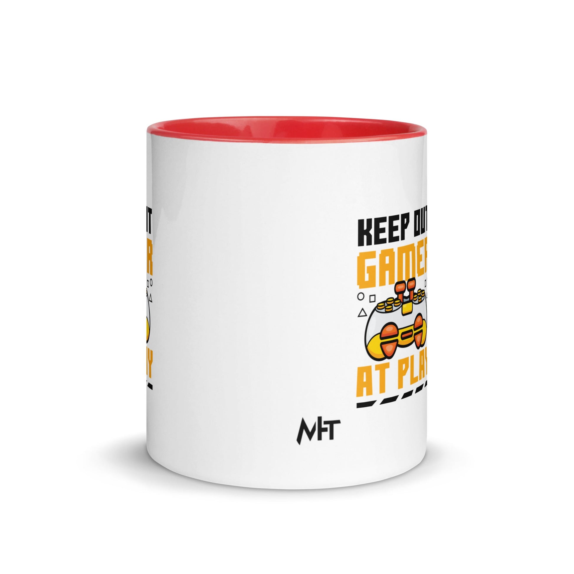 Keep Out Gamer At Play Rima 7 in Dark Text - Mug with Color Inside by DarkByteGear