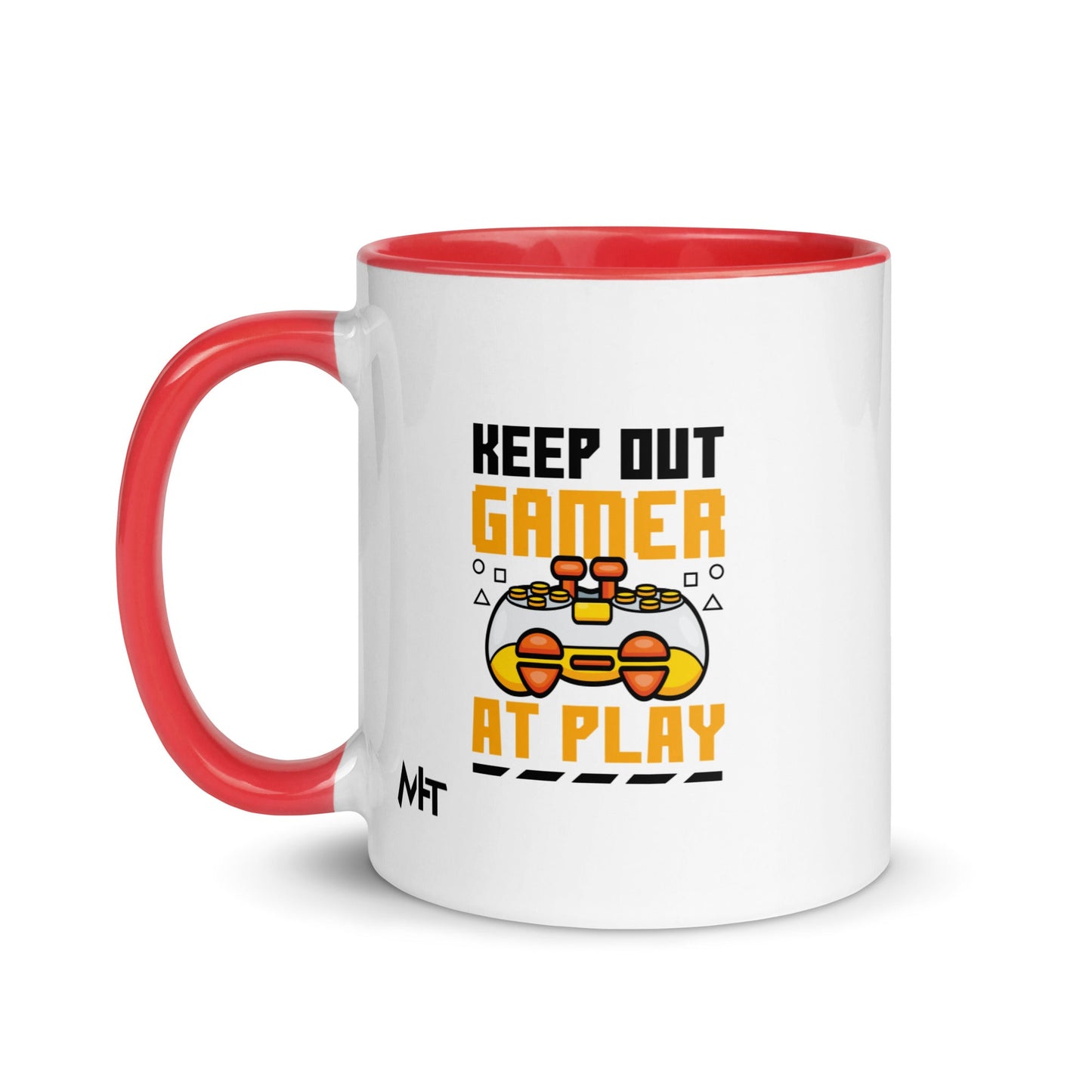 Keep Out Gamer At Play Rima 7 in Dark Text - Mug with Color Inside by DarkByteGear
