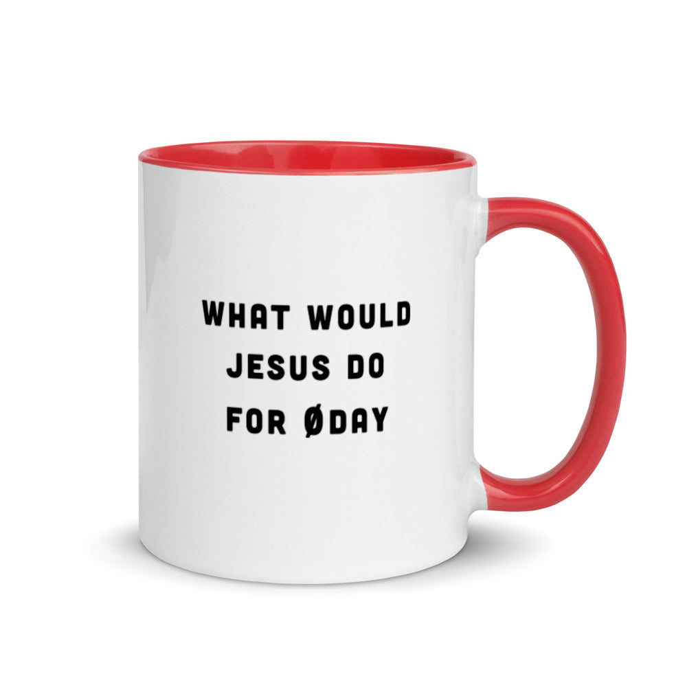 What would Jesus do for 0day - Mug with Color Inside by DarkByteGear