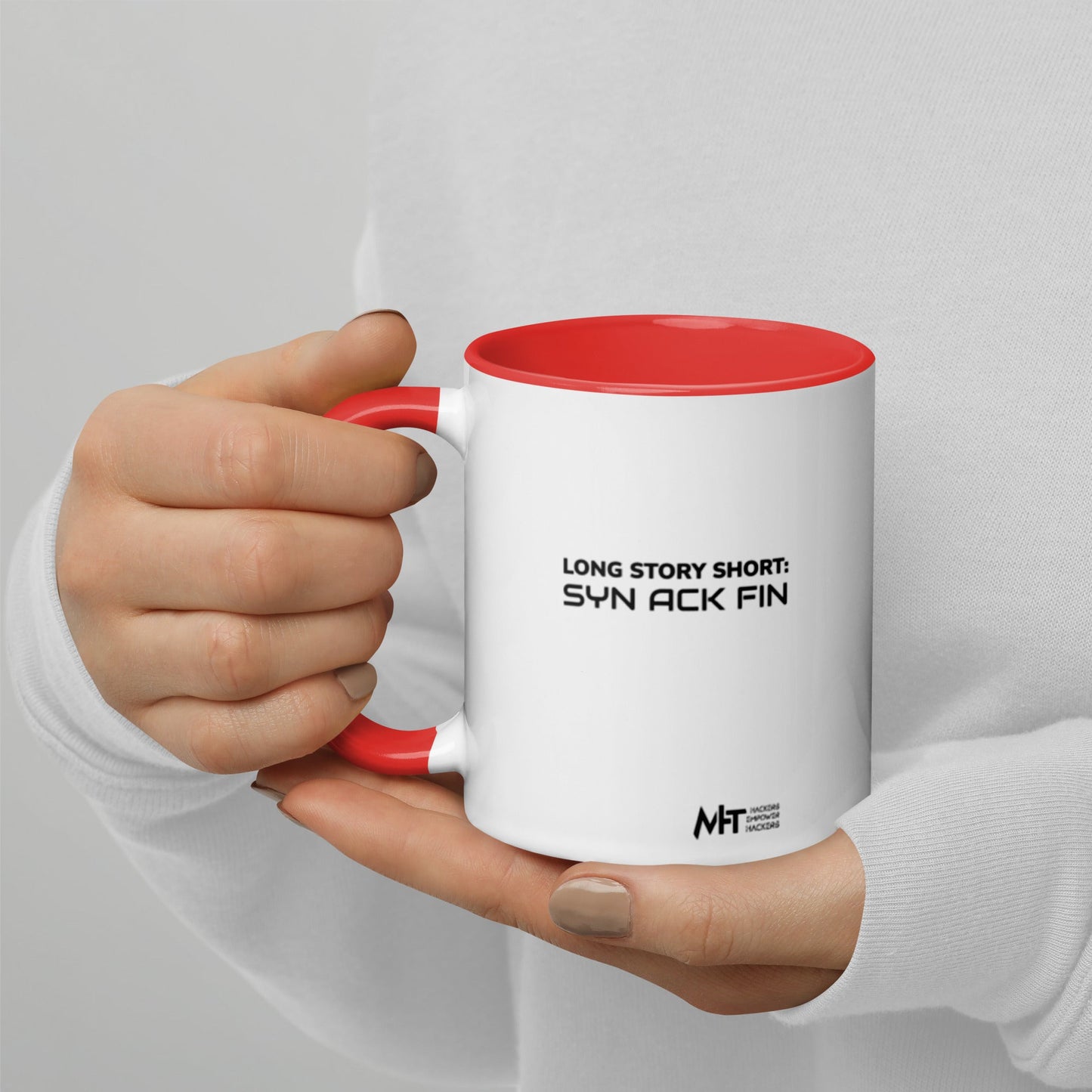 Long story short - Syn Ack Fin - Mug with Color Inside by DarkByteGear