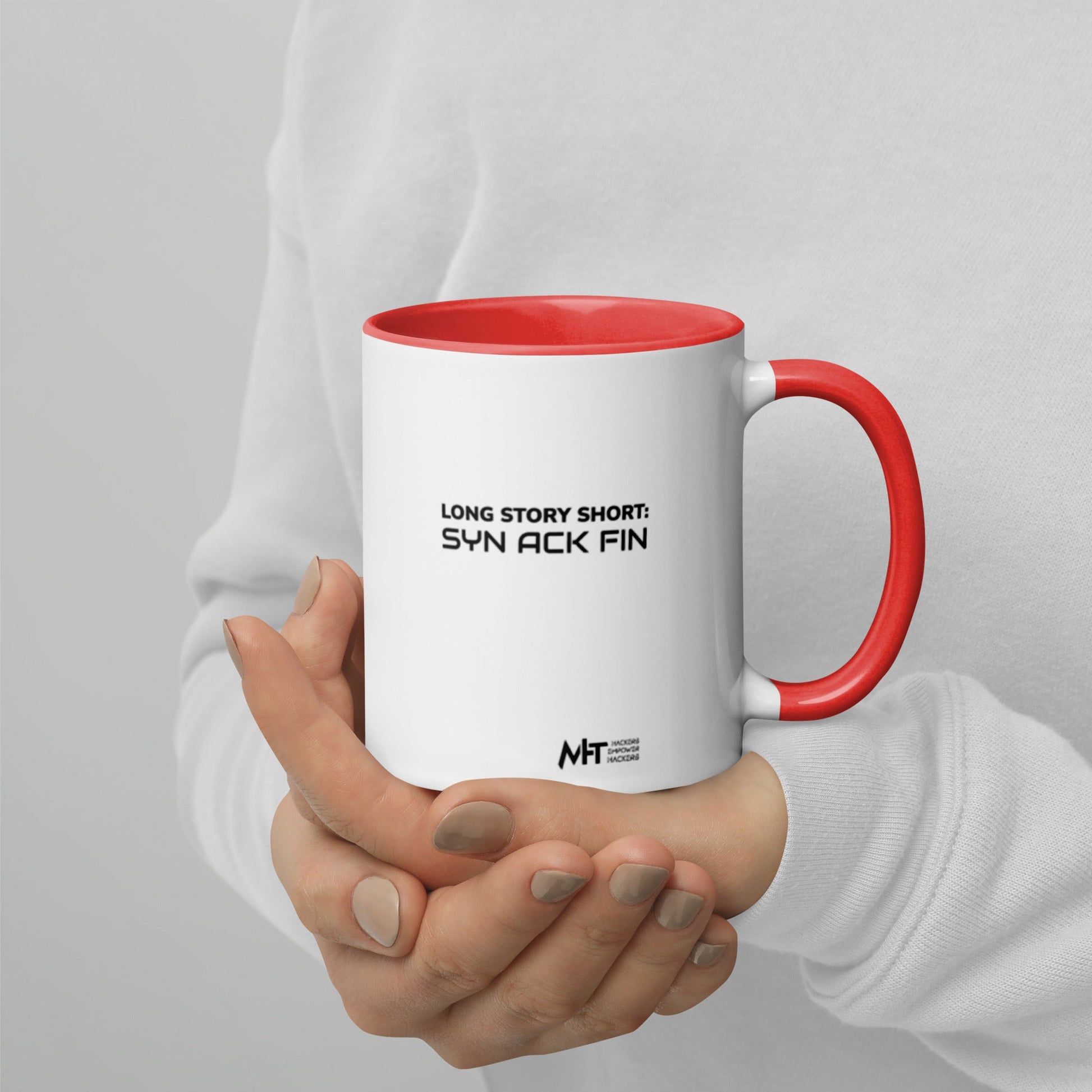 Long story short - Syn Ack Fin - Mug with Color Inside by DarkByteGear