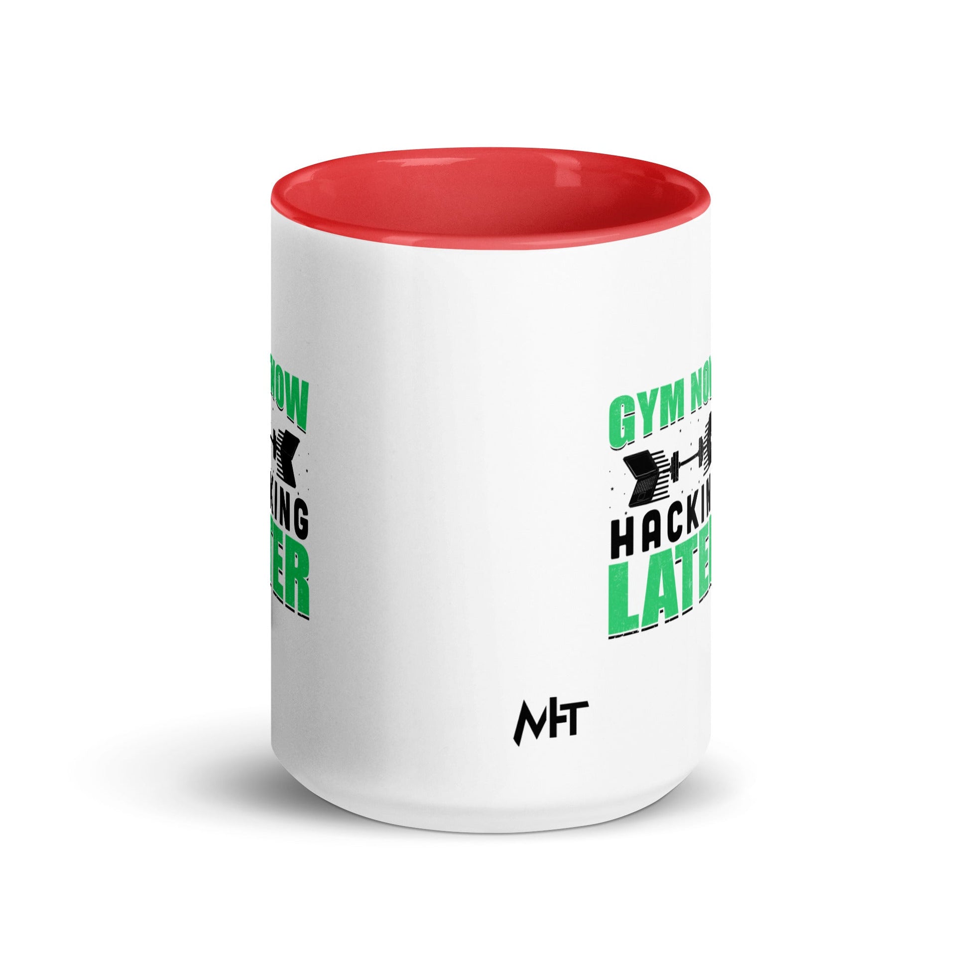 Gym now, hacking later - Mug with Color Inside by DarkByteGear