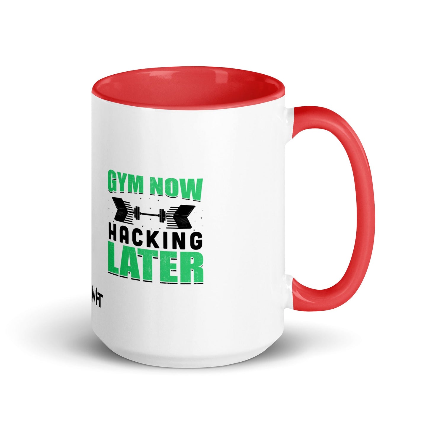 Gym now, hacking later - Mug with Color Inside by DarkByteGear