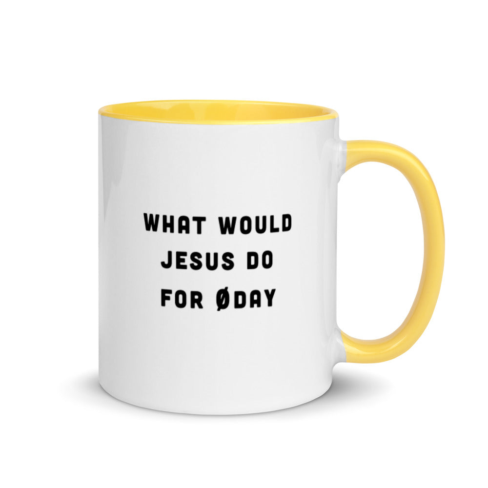 What would Jesus do for 0day - Mug with Color Inside by DarkByteGear