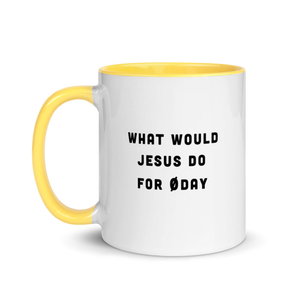 What would Jesus do for 0day - Mug with Color Inside by DarkByteGear
