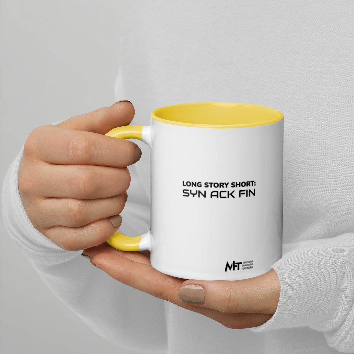 Long story short - Syn Ack Fin - Mug with Color Inside by DarkByteGear