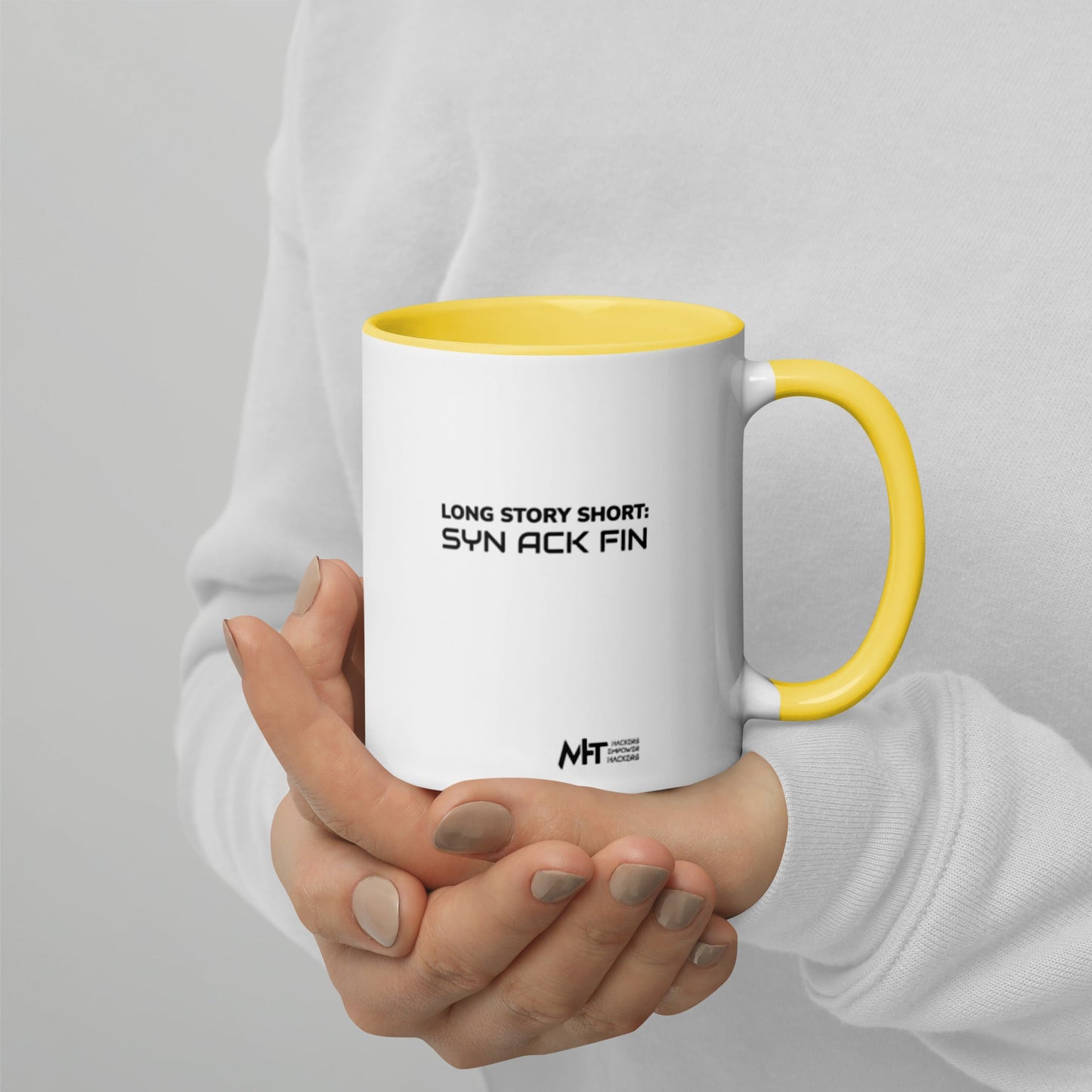 Long story short - Syn Ack Fin - Mug with Color Inside by DarkByteGear