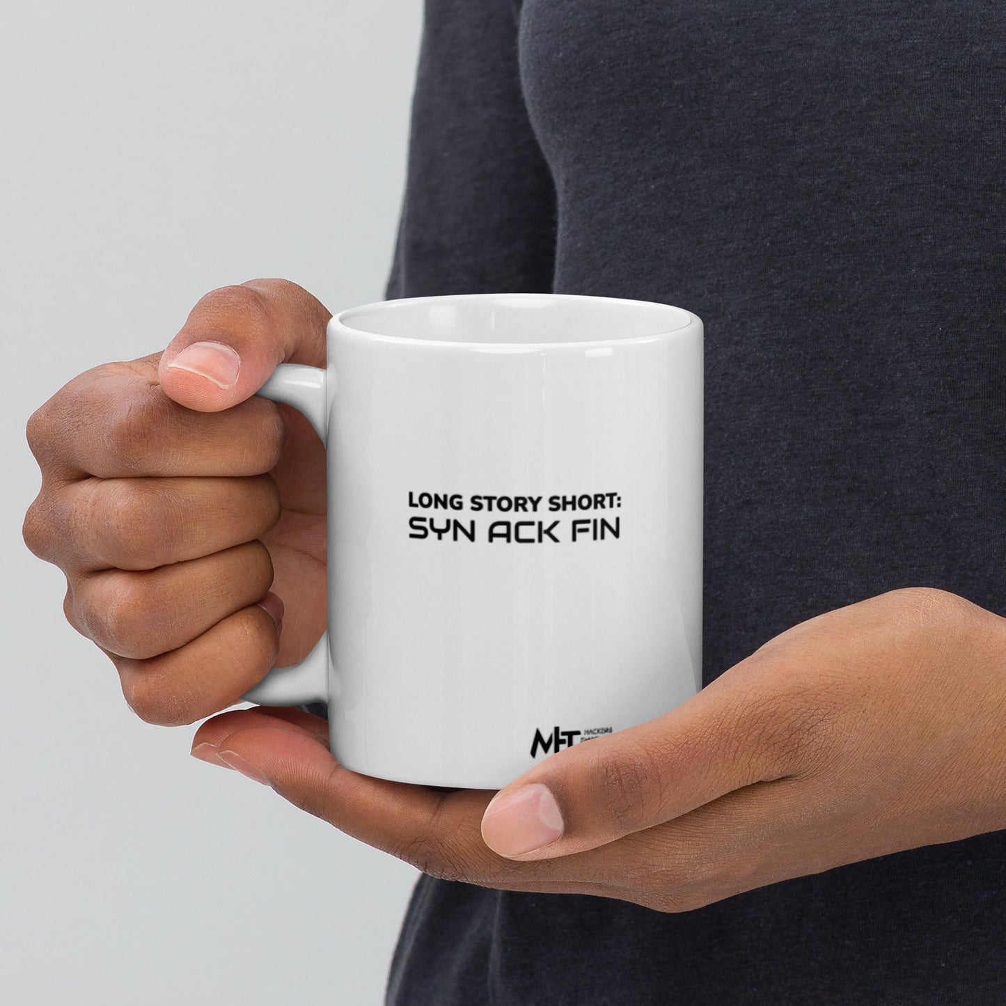 Long story short - Syn Ack Fin - White glossy mug by DarkByteGear