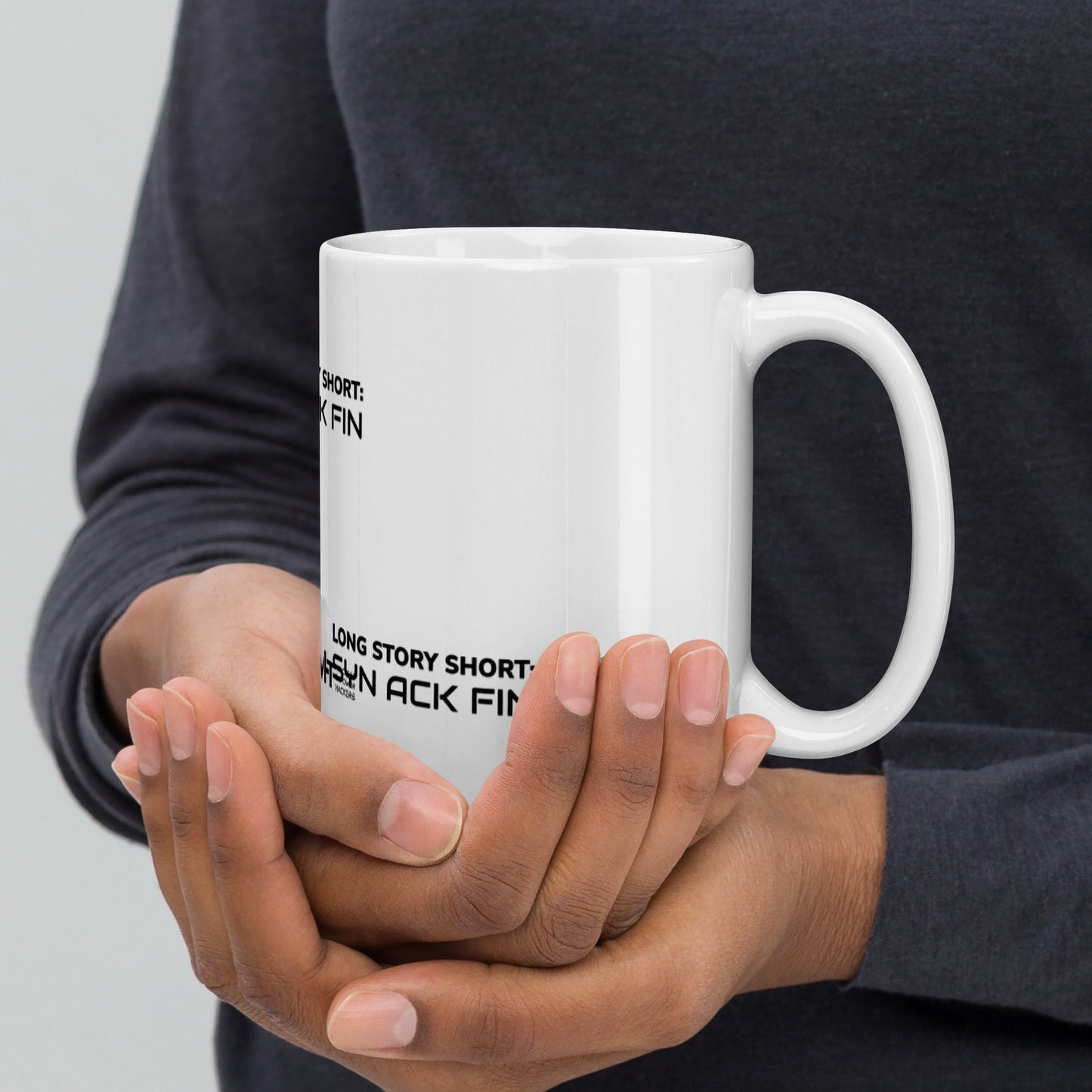 Long story short - Syn Ack Fin - White glossy mug by DarkByteGear
