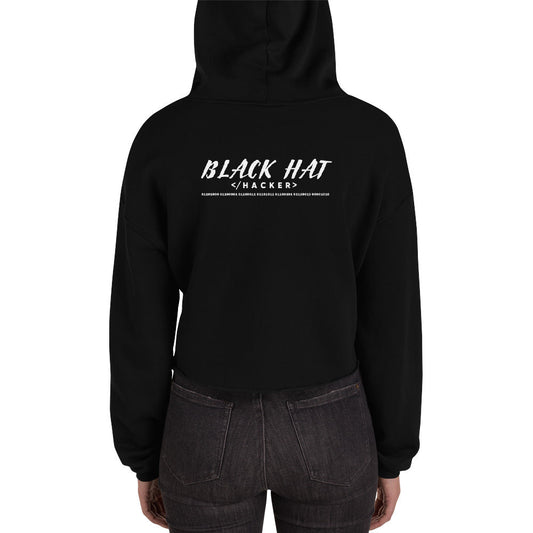 Black Hat Hacker V2 - Crop Hoodie (back print) by DarkByteGear