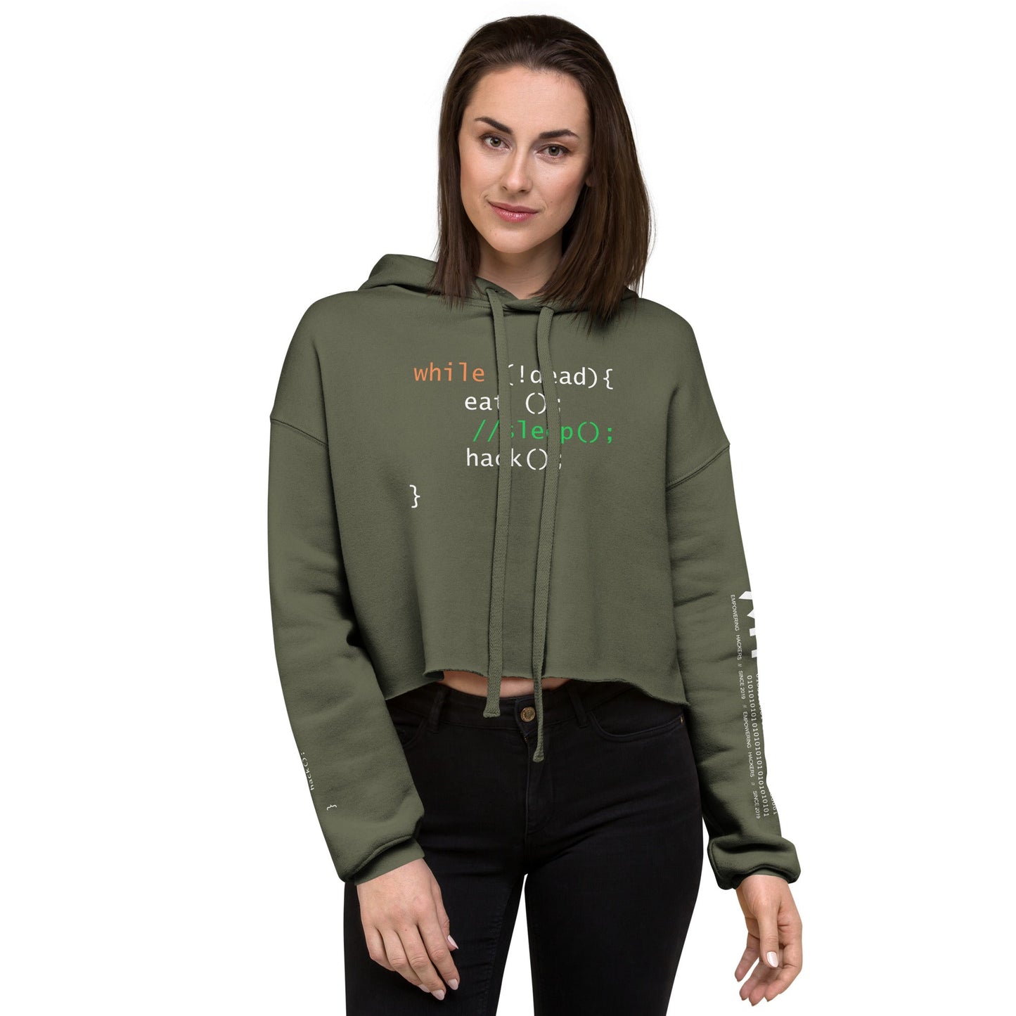 while (!dead){ eat();//sleep();hack();} - Crop Hoodie by DarkByteGear