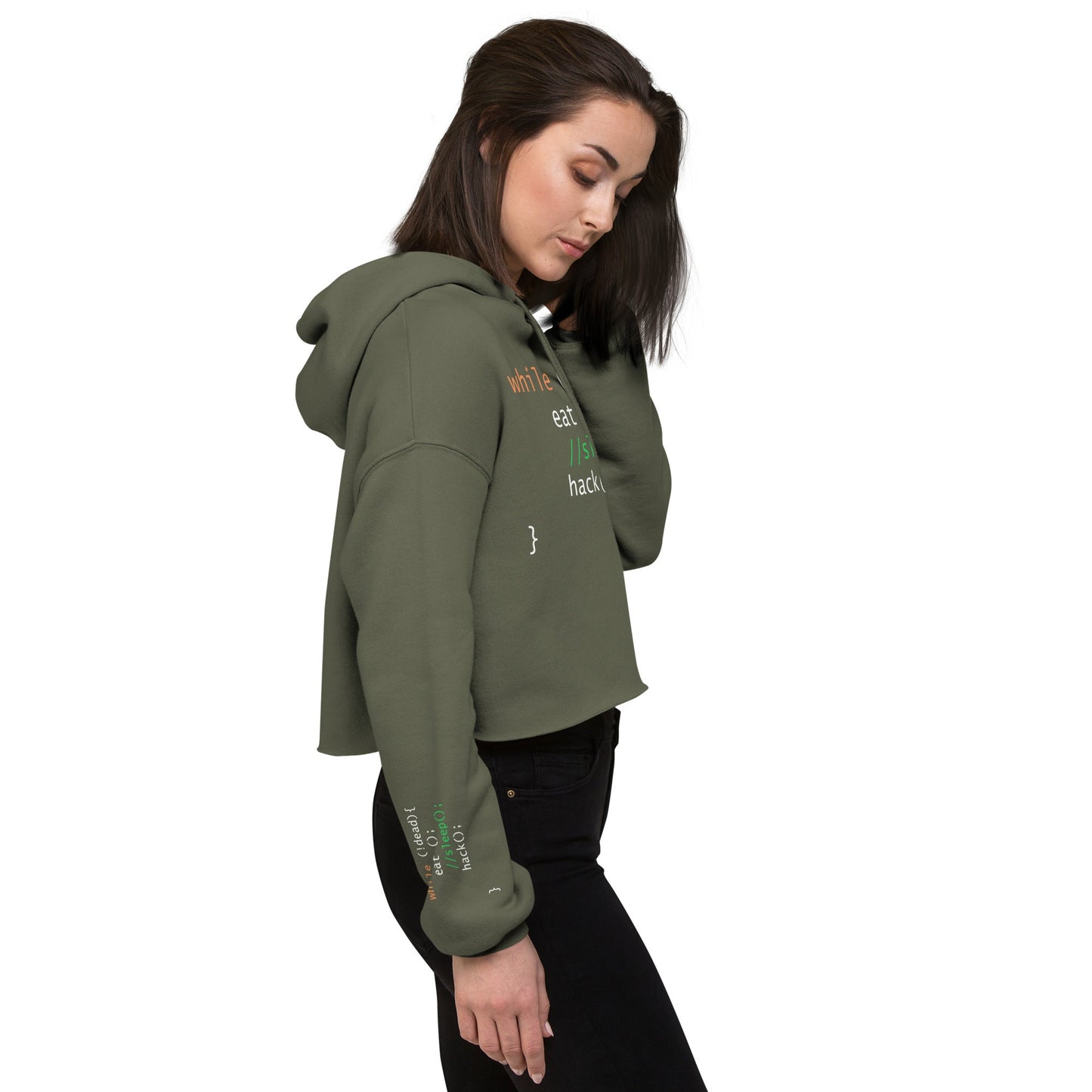 while (!dead){ eat();//sleep();hack();} - Crop Hoodie by DarkByteGear