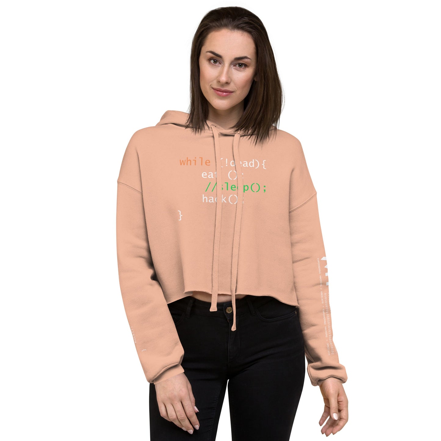 while (!dead){ eat();//sleep();hack();} - Crop Hoodie by DarkByteGear