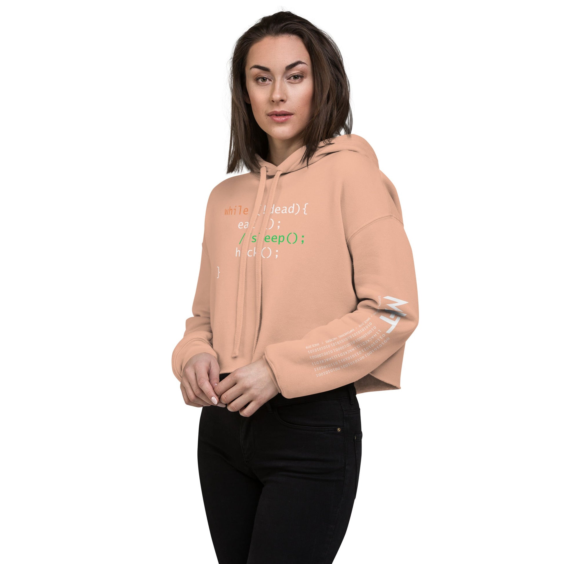 while (!dead){ eat();//sleep();hack();} - Crop Hoodie by DarkByteGear