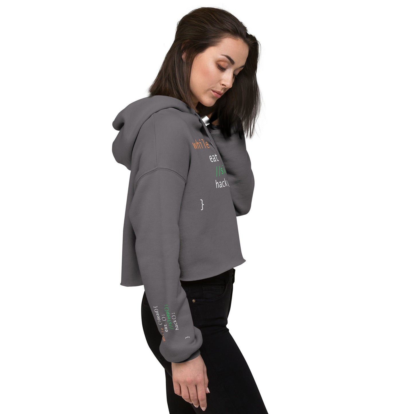while (!dead){ eat();//sleep();hack();} - Crop Hoodie by DarkByteGear
